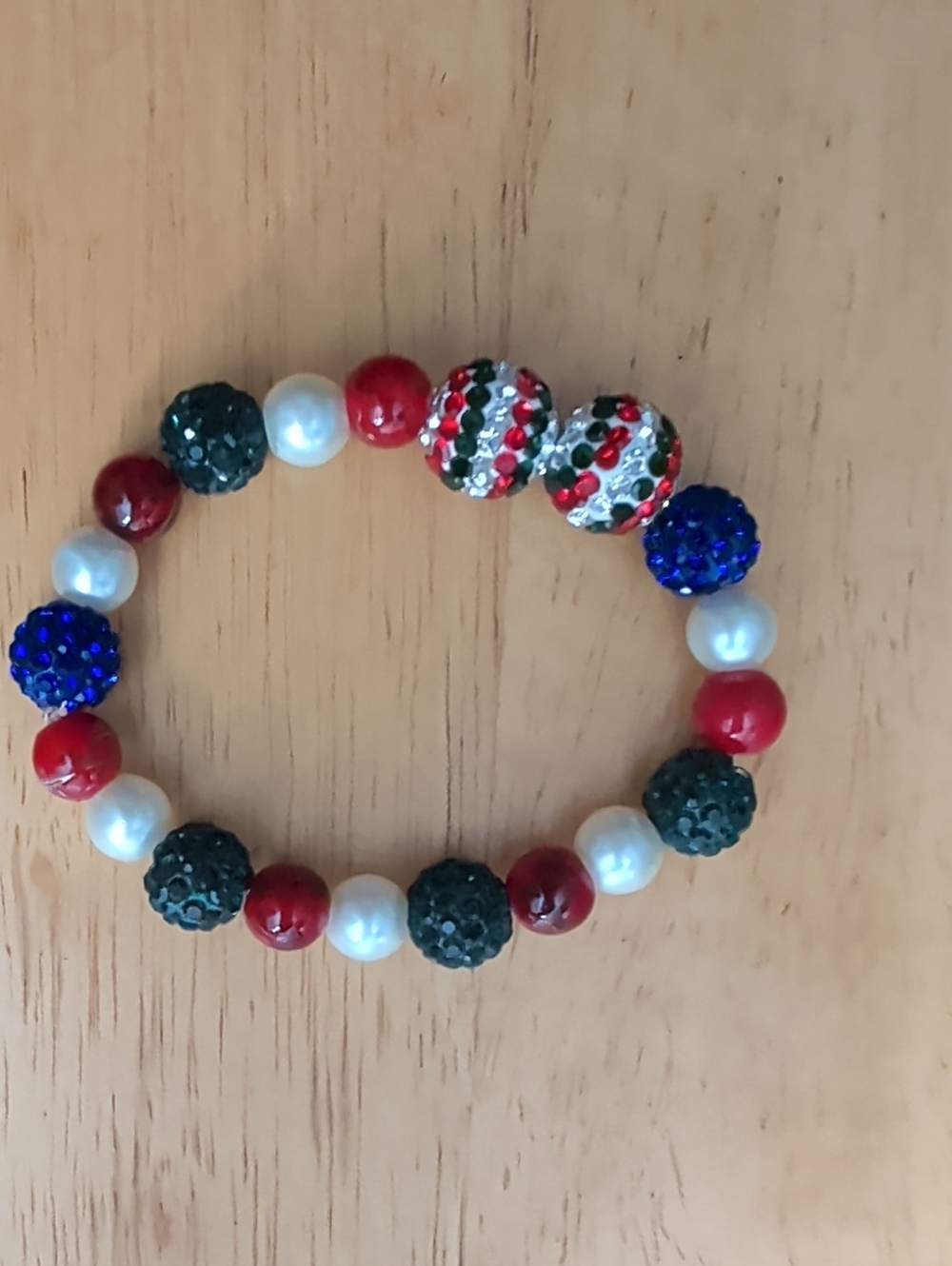 Red, White & Blue Beaded Stretch Bracelet NWOT